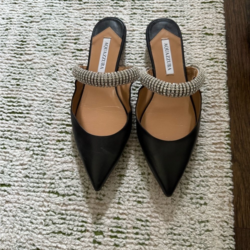 Aquazzura Black Mules with Sparkling Strap